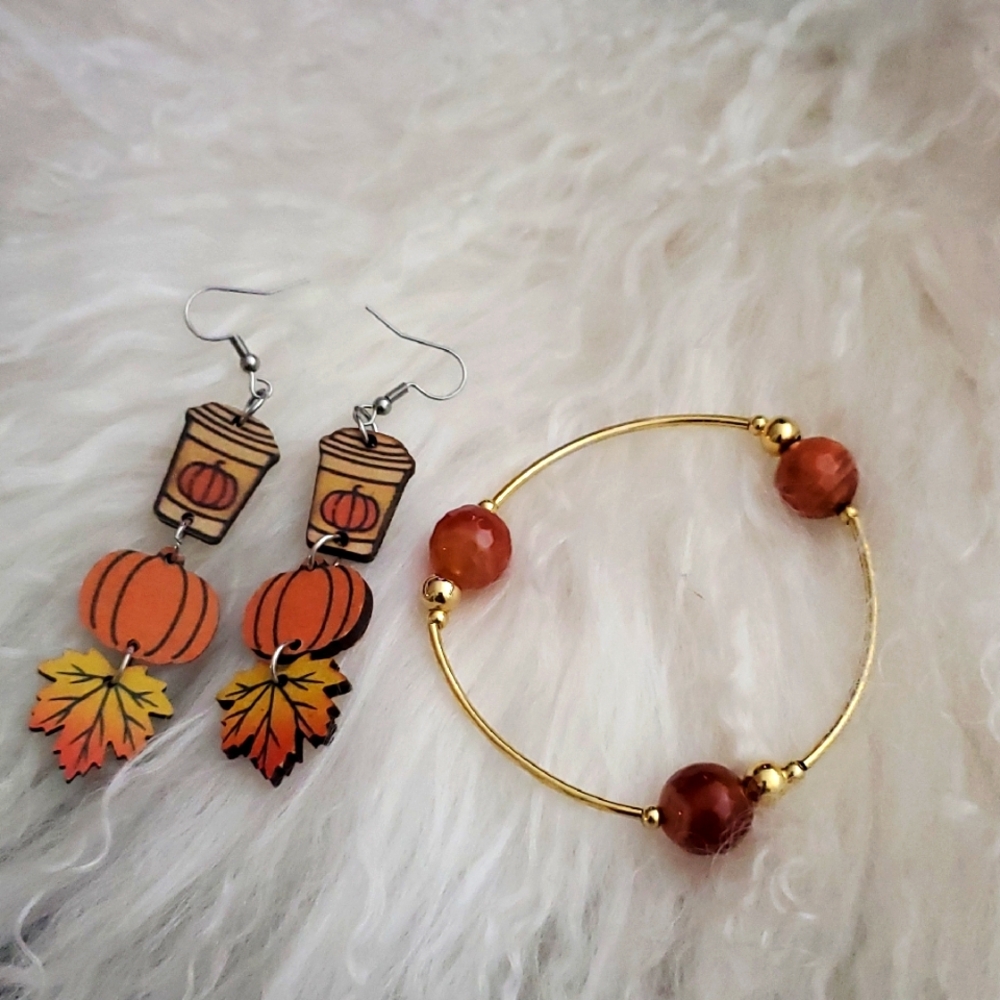Autumn Pumpkin Earrings and Bracelet Set